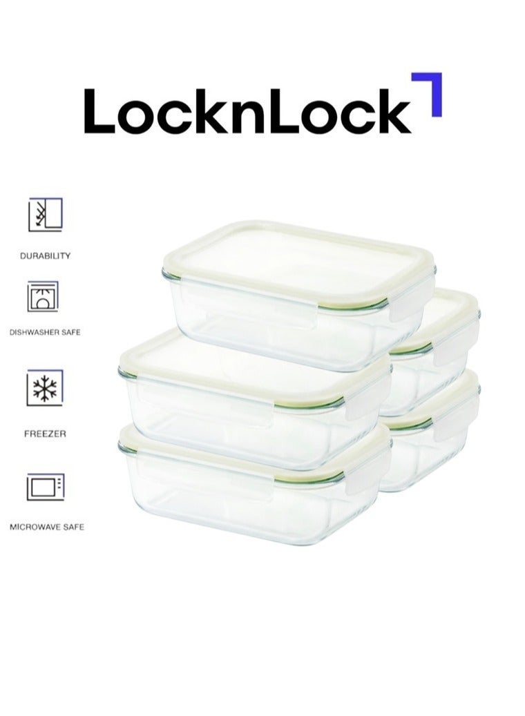 LocknLock Fresh Oven-Safe Glass Rectangular Container 1040ml (PACK of 5) – Airtight, Leakproof & Heat-Resistant - Image 3