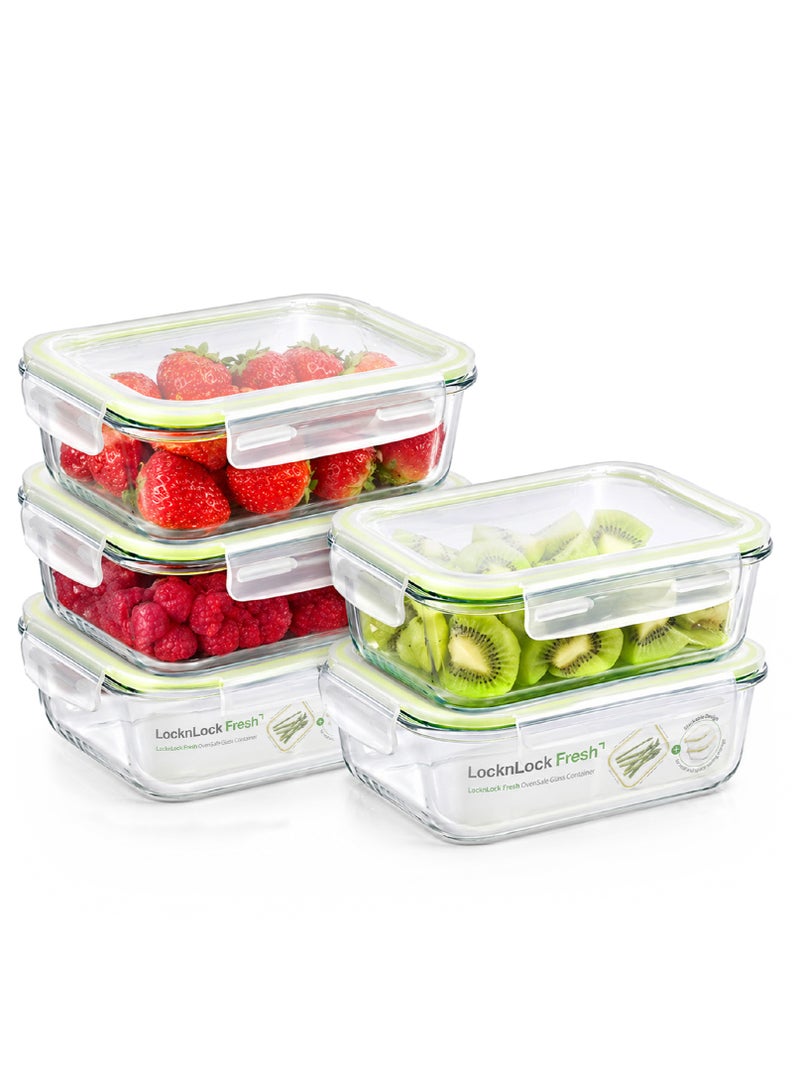 LocknLock Fresh Oven-Safe Glass Rectangular Container 1040ml (PACK of 5) – Airtight, Leakproof & Heat-Resistant - Image 2