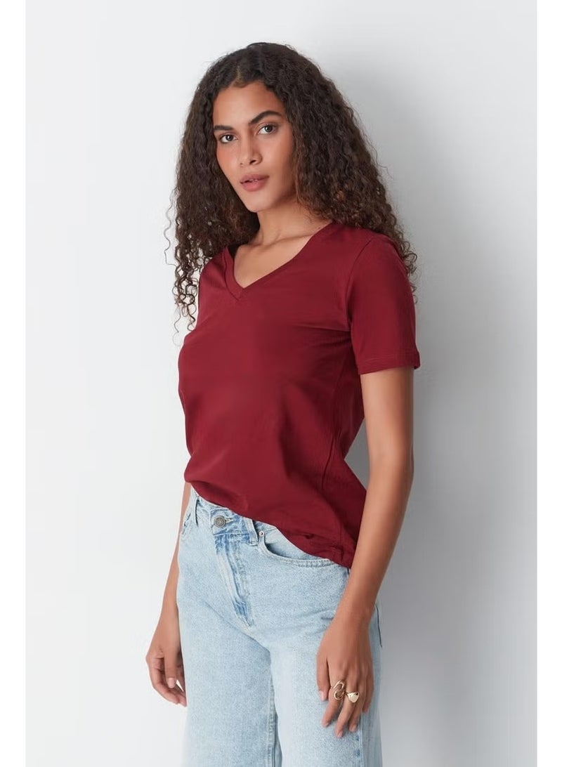 C&city V Neck Short Sleeve 2-Piece Basic T-Shirt 962 Smoke/maroon - Image 3