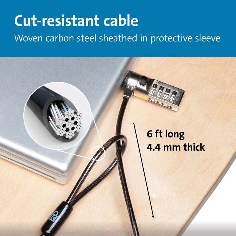 Kensington Combination Cable T-Bar Standard Lock Slot for Laptops, Resettable 4 digit password with 6 Foot Cable, K64673AM - Image 5