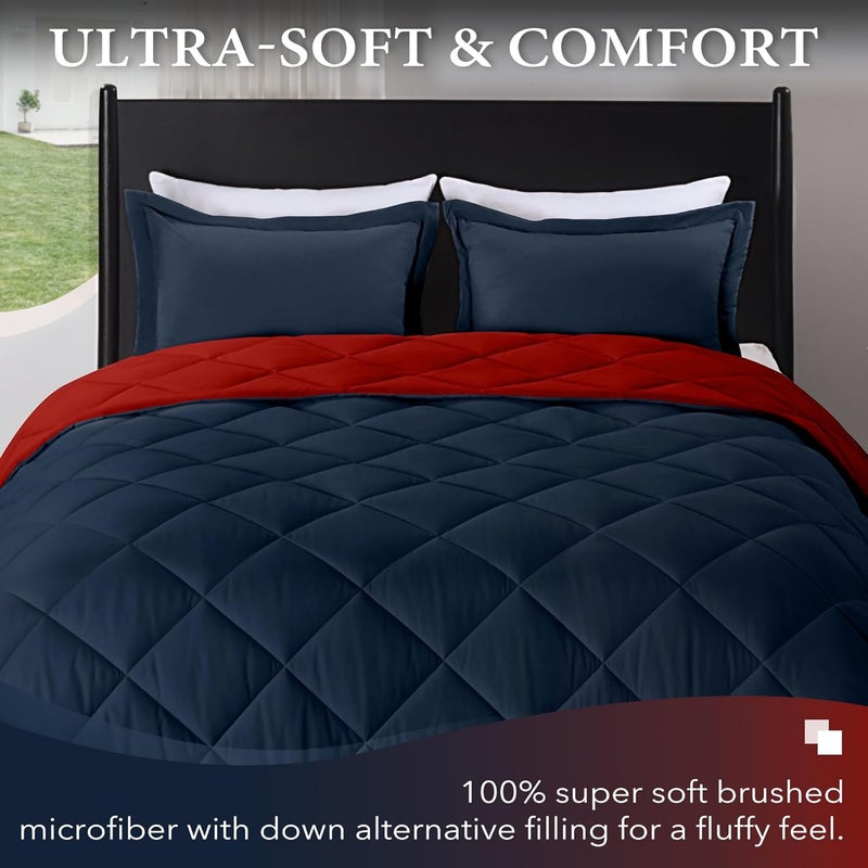 downluxe California King Comforter Set - Red and Navy Cal King Comforter Set, Soft Bedding Sets for All Seasons - 3 Pieces - 1 Comforter (104"x96") and 2 Pillow Shams(20"x36") - Image 2