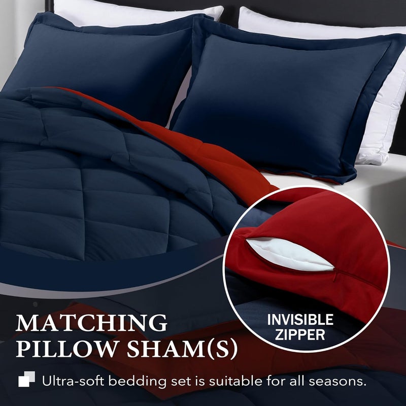downluxe California King Comforter Set - Red and Navy Cal King Comforter Set, Soft Bedding Sets for All Seasons - 3 Pieces - 1 Comforter (104"x96") and 2 Pillow Shams(20"x36") - Image 3