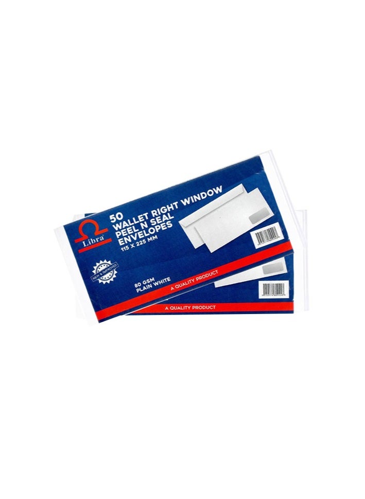 Libra Envelops 50 Wallet Peel and Seal White Envelopes 80gsm 100 Pcs Packet  - Image 2