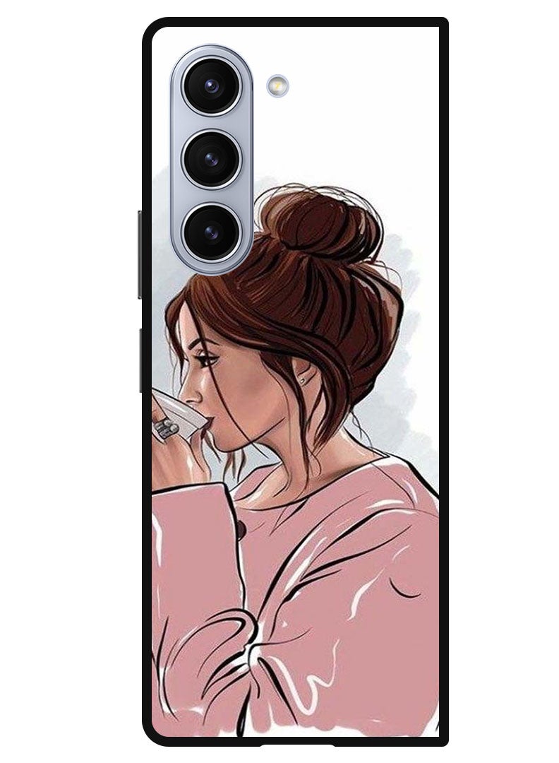 Theodor Protective Case Anti Scratch Shock Proof Bumper Cover For Samsung Galaxy Z Fold 5 Girl Drinking Coffee 1 - Image 1