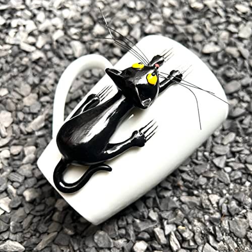 DongNaiWin Black Cat 3D Ceramic Coffee Mug – Black Cat Mug for Cat Lovers – Unique Cat Tea Cup – Gifts for Kitten Lovers Women – Funny Cat Birthday Gift – Christmas Kitten Gift – 15oz - Image 5