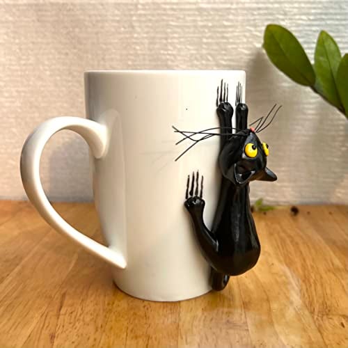 DongNaiWin Black Cat 3D Ceramic Coffee Mug – Black Cat Mug for Cat Lovers – Unique Cat Tea Cup – Gifts for Kitten Lovers Women – Funny Cat Birthday Gift – Christmas Kitten Gift – 15oz - Image 2
