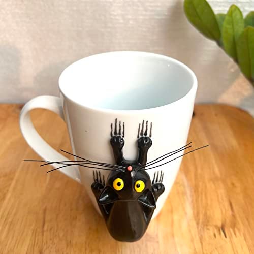 DongNaiWin Black Cat 3D Ceramic Coffee Mug – Black Cat Mug for Cat Lovers – Unique Cat Tea Cup – Gifts for Kitten Lovers Women – Funny Cat Birthday Gift – Christmas Kitten Gift – 15oz - Image 3