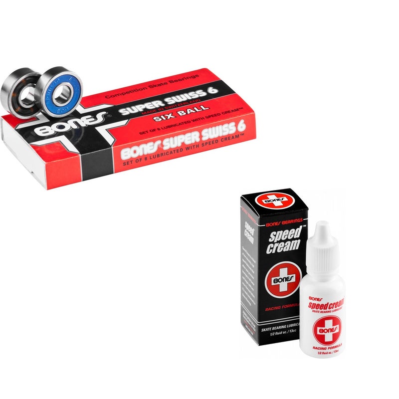Bones Super Swiss 6 Skateboard Bearings 8-Pack with Speed Cream Lubricant - Image 1
