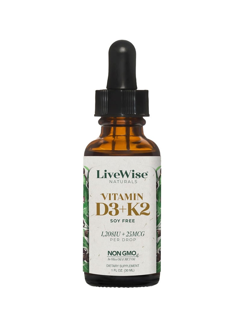 Vitamin D3 with K2 Liquid Drops unflavored  1208iu D3 and 25mcg K2 (mk7) per Serving 30ml