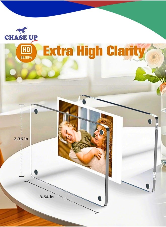 Chase Up Acrylic Fridge Magnetic Photo Frame, Clear Mini Frames for Instant Photos, Double-sided transparent Frameless Magnet Instax Frames，2.36 x 3.54 Inch Refrigerator Display，8 Packs  - Image 2