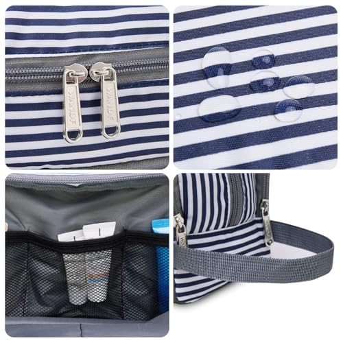 WANDF Toiletry Bag for Men Hanging Dopp Kit Water Resistant Shaving Bag Small Toiletry Bag for Traveling (Blue Stripe) - Image 4
