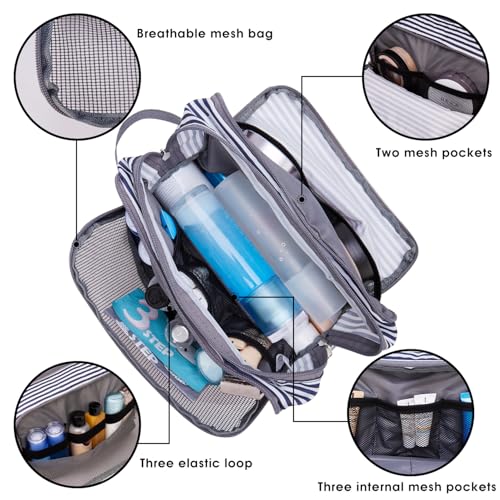 WANDF Toiletry Bag for Men Hanging Dopp Kit Water Resistant Shaving Bag Small Toiletry Bag for Traveling (Blue Stripe) - Image 3