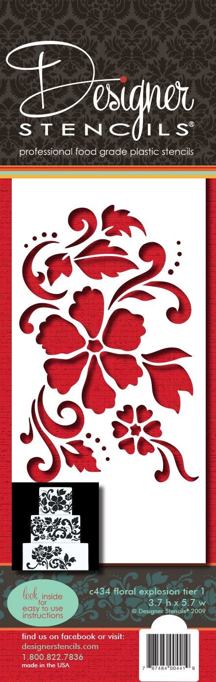 Designer Stencils C434 Floral Explosion Tier 1 Cake Stencil, Beige/semi-transparent - Image 5