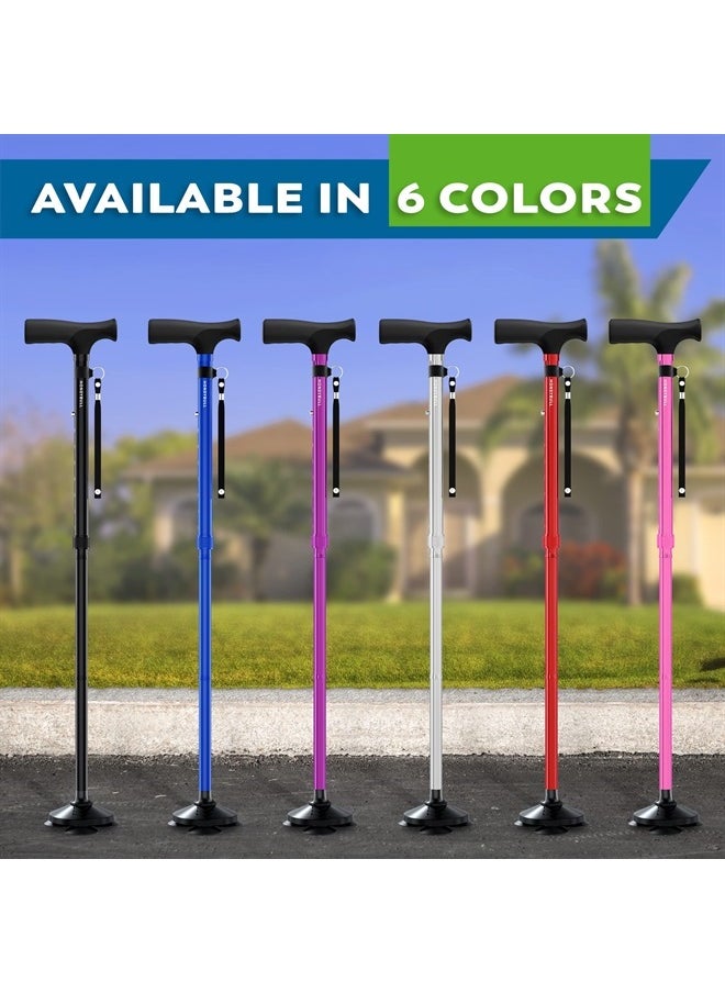HONEYBULL - Walking Cane for Men & Women - Foldable, Adjustable, Collapsible, Free Standing Cane, Pivot Tip, Heavy Duty, with Travel Bag | Walking Sticks, Folding Canes for Seniors & Adults [Silver] - Image 1