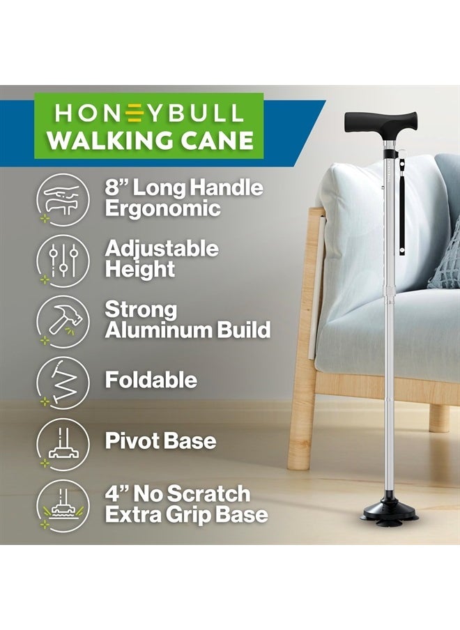 HONEYBULL Walking Cane for Men & Women - Foldable, Adjustable, Collapsible, Free Standing Cane, Pivot Tip, Heavy Duty, with Travel Bag | Walking Sticks, Folding Canes for Seniors & Adults [Silver]  - Image 3