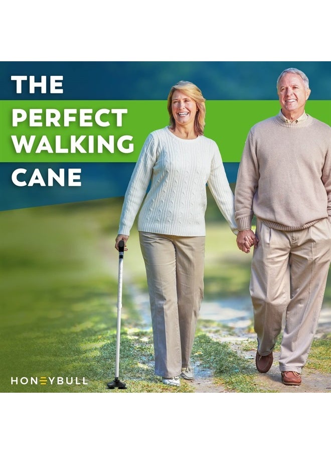 HONEYBULL Walking Cane for Men & Women - Foldable, Adjustable, Collapsible, Free Standing Cane, Pivot Tip, Heavy Duty, with Travel Bag | Walking Sticks, Folding Canes for Seniors & Adults [Silver]  - Image 2