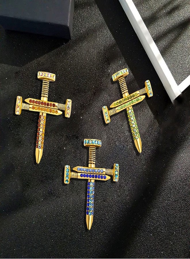 FUTIMELY Premium Colorful Crystal Cross Nail Brooch Enamel Rhinestone Screw Cross Brooch Handmade Lapel Pin Trendy Badge Clothes Hat Bag Decoration Accessories for Men and Women (Blue) - Image 5