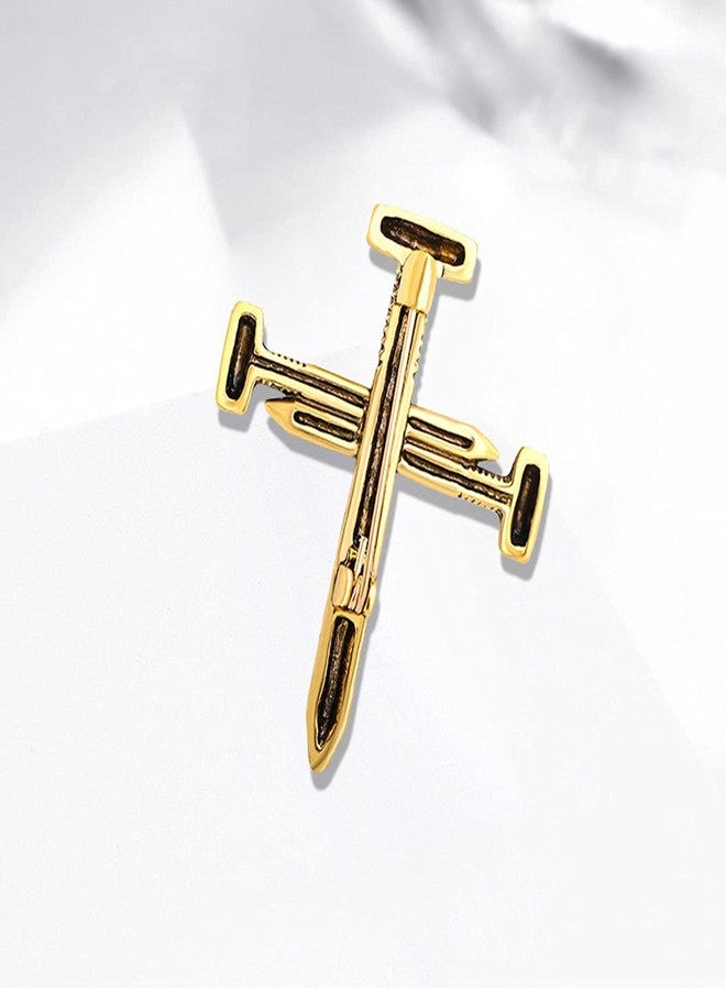 FUTIMELY Premium Colorful Crystal Cross Nail Brooch Enamel Rhinestone Screw Cross Brooch Handmade Lapel Pin Trendy Badge Clothes Hat Bag Decoration Accessories for Men and Women (Blue) - Image 4