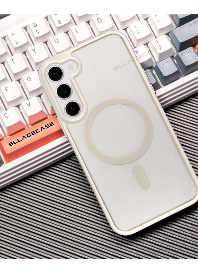 ELLAGECASE - White Stylish Case for Samsung Galaxy S23 Plus, Solid Camera Protection, Shockproof, Enhanced Protection, Compatible with MagSafe and Wireless Charging - Image 1