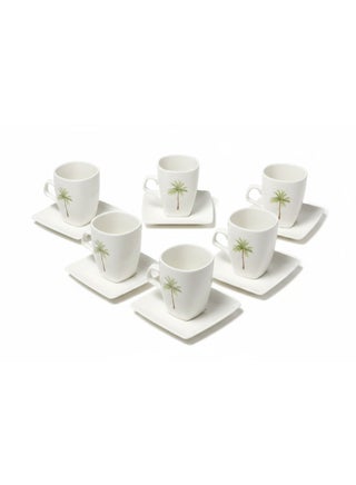 Velvet White Ceramic Cup & Saucer Set – 12 Pcs | 120ml