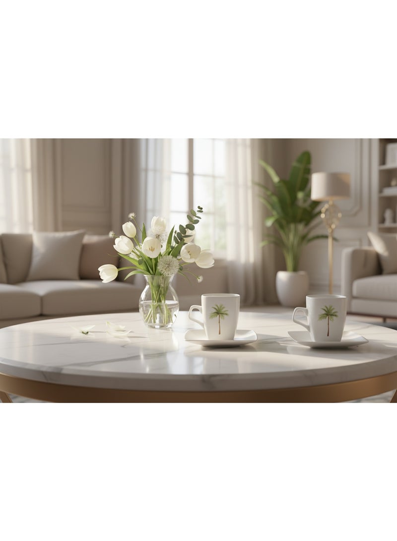AKDC Velvet White Ceramic Cup & Saucer Set – 12 Pcs | 120ml - Image 4