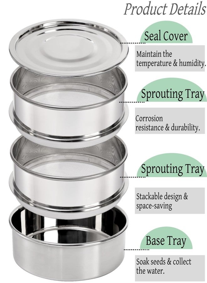Tlence Stainless Steel Seed Sprouting Kit, Stackable 3-Tier Mesh Germination Tray, Seed Sprout Grower with Lid Base, Microgreens Propagator for Beans Broccoli Alfalfa Wheat Grass, Soil Free - Image 4
