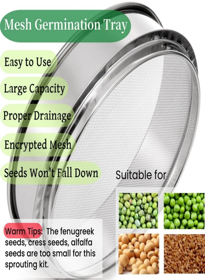 Tlence Stainless Steel Seed Sprouting Kit, Stackable 3-Tier Mesh Germination Tray, Seed Sprout Grower with Lid Base, Microgreens Propagator for Beans Broccoli Alfalfa Wheat Grass, Soil Free - Image 3