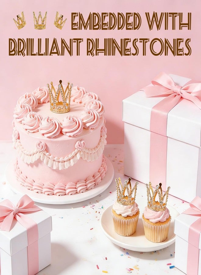 Foyods 3PCS Mini Crowns Cake Topper, Gold Crown for Cake, Corona Para Pastel, Rhinestone Cake Toppers, Cute Mini Crown Decoration for Bouquets Party Wedding Birthday, Royal Cupcake Toppers Mini Crowns - Image 4