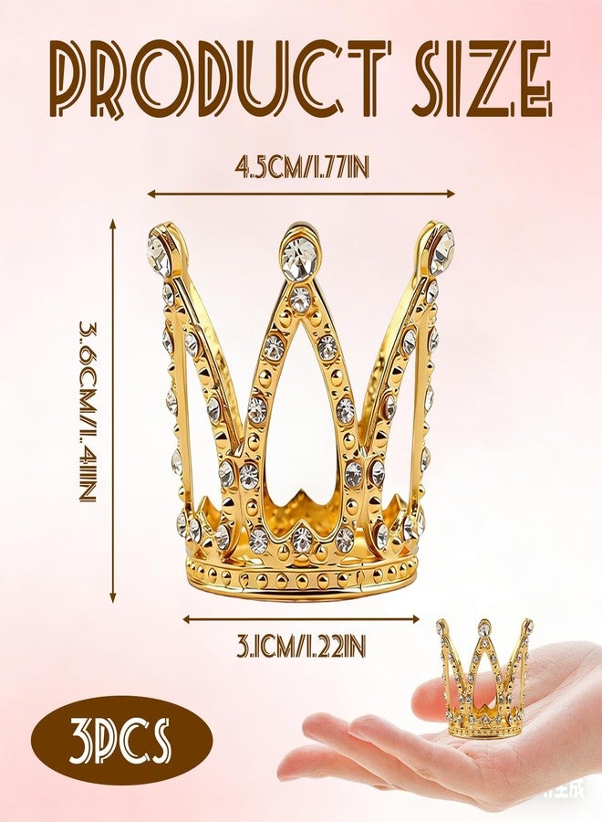 Foyods 3PCS Mini Crowns Cake Topper, Gold Crown for Cake, Corona Para Pastel, Rhinestone Cake Toppers, Cute Mini Crown Decoration for Bouquets Party Wedding Birthday, Royal Cupcake Toppers Mini Crowns - Image 2