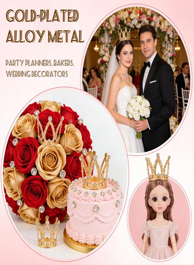 Foyods 3PCS Mini Crowns Cake Topper, Gold Crown for Cake, Corona Para Pastel, Rhinestone Cake Toppers, Cute Mini Crown Decoration for Bouquets Party Wedding Birthday, Royal Cupcake Toppers Mini Crowns - Image 3