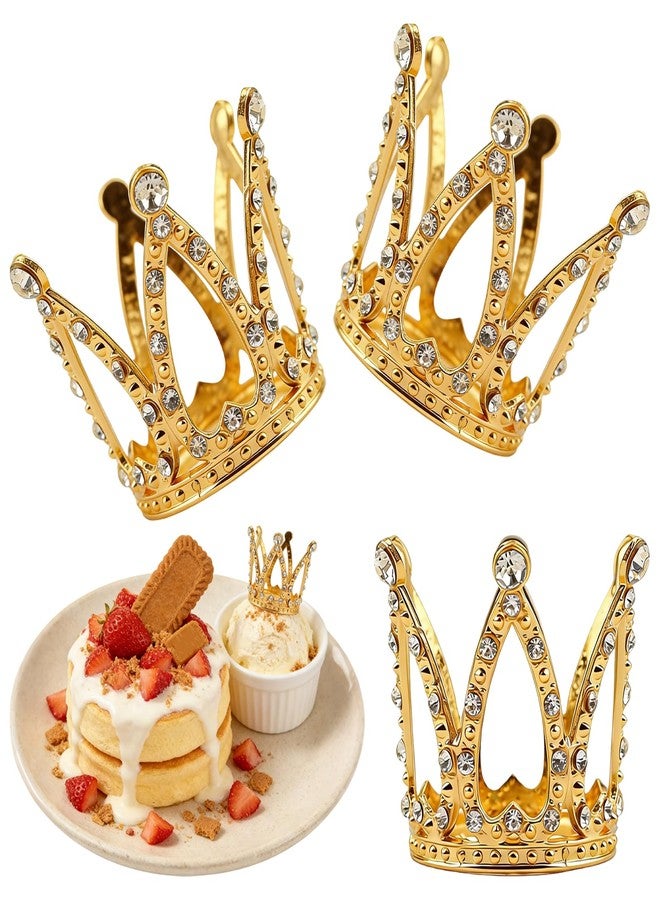 Foyods 3PCS Mini Crowns Cake Topper, Gold Crown for Cake, Corona Para Pastel, Rhinestone Cake Toppers, Cute Mini Crown Decoration for Bouquets Party Wedding Birthday, Royal Cupcake Toppers Mini Crowns - Image 1