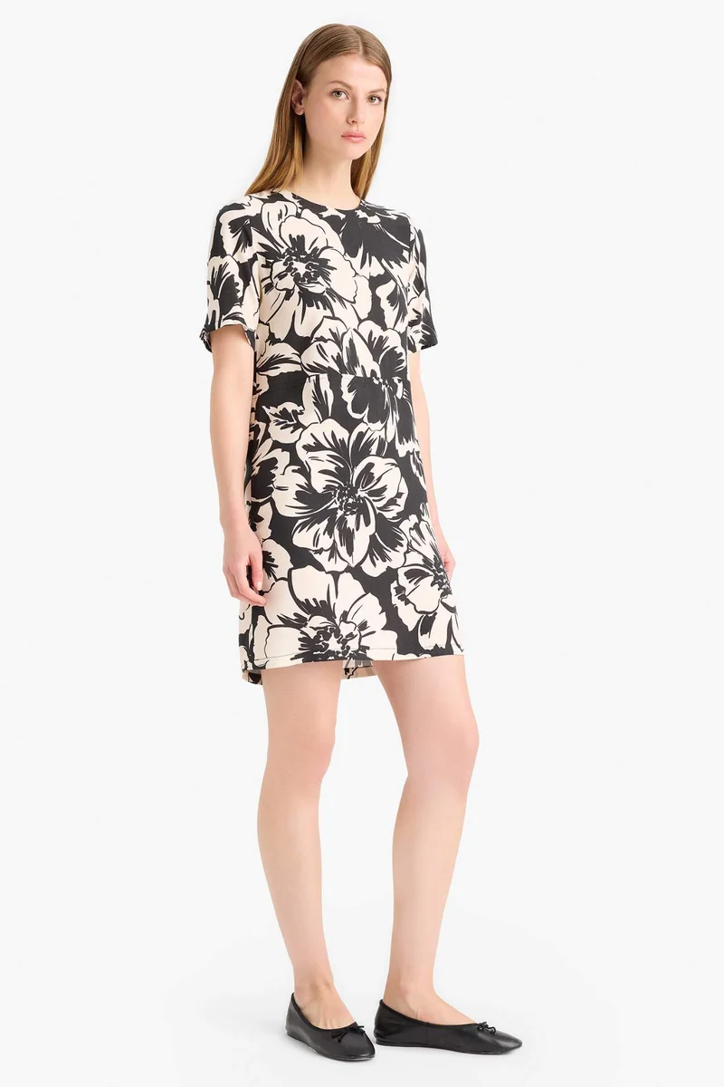 DeFacto Crew Neck Floral Patterned Short Sleeve Mini Dress