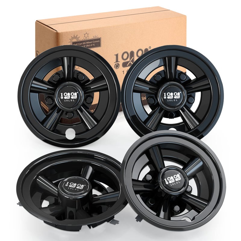 10L0L Golf Cart Hubcaps 8 inch Wheel Covers Set of 4 Universal Hub Caps for Yamaha Club Car EZGO Black