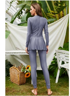 NIBEMINENT One-Piece Women's Conservative Swimsuit Set Muslim Ruffled Hem Swimsuit Long-Sleeved Trousers Ladies Beachwear Skirt Surfing Sunscreen Dress Arabic Clothing Pure  - Image 2