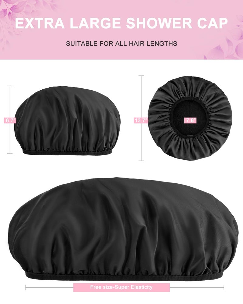 Aquior Shower Cap,Terry Lined Shower Cap for Women Reusable, Triple Layer Waterproof Bath Cap, Extra Large for Women Long Hair(Black) - Image 5