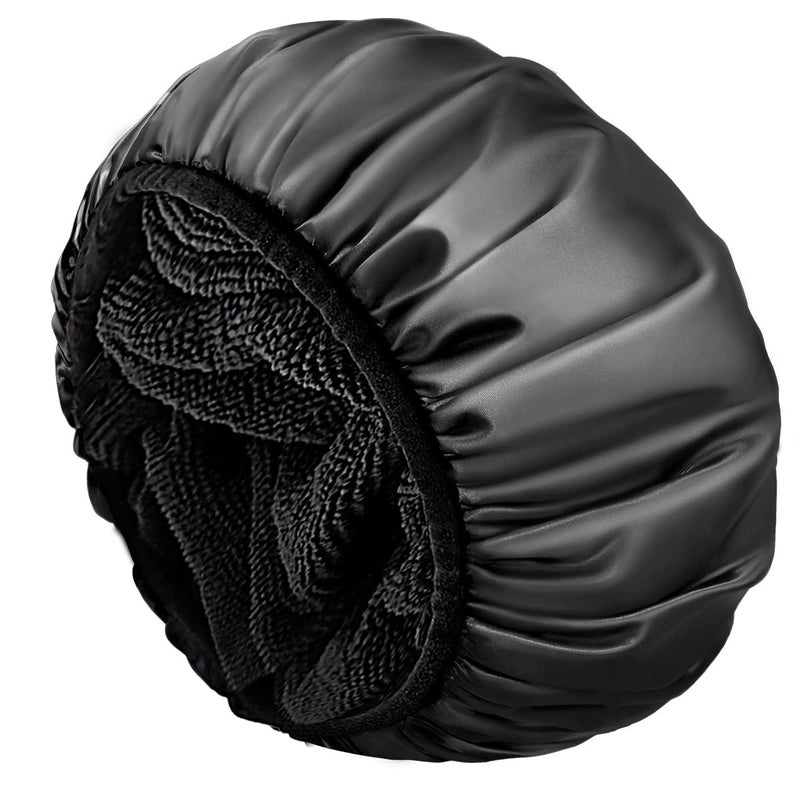 Aquior Shower Cap,Terry Lined Shower Cap for Women Reusable, Triple Layer Waterproof Bath Cap, Extra Large for Women Long Hair(Black) - Image 1