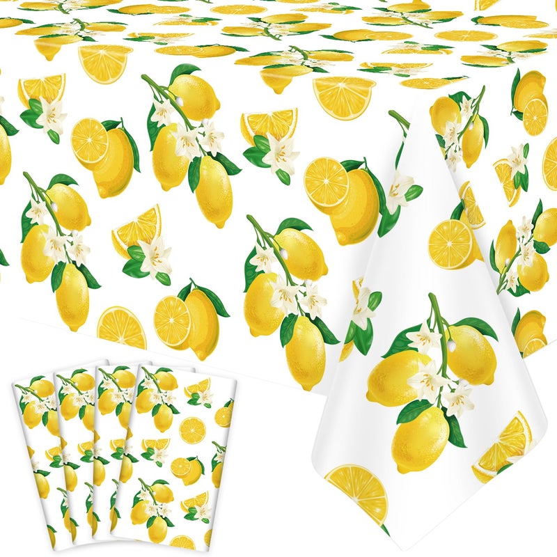 Inspireyee 4 Pack Lemon Tablecloth Lemons Summer Party Tablecover Rectangle Disposable Lemonade Table Cover 51 x 86 for Lemonade Theme Birthday Party Wedding Shower Supplies Lemon Table Decorations - Image 2