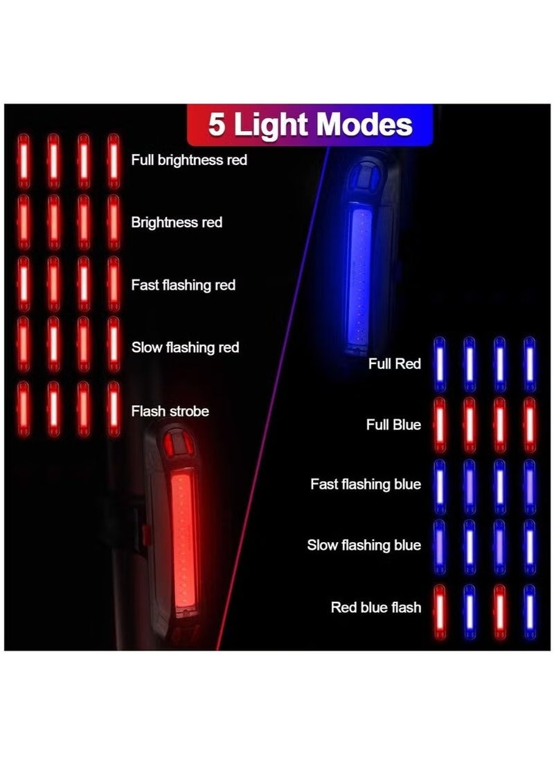 2Pack الدراجة الخلفية الذيل الخفيفة USB قابلة للشحن دراجة المصباح الخلفي الترا مشرق دراجة LED ضوء السلامة للماء ركوب الدراجات المصباح الخلفي (الضوء الأحمر + الضوء الأزرق) - Image 5