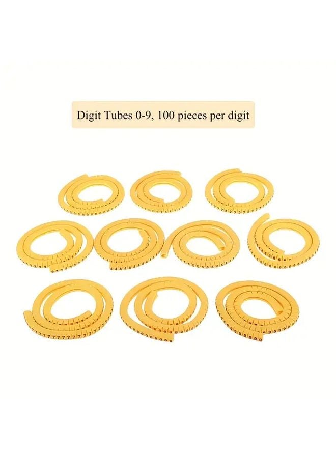 EC 1 سلسلة 1000 قطعة من أنابيب الأرقام 0-9 ملصقات تعريف الكابلات من البولي فينيل كلوريد الأصفر - Image 1