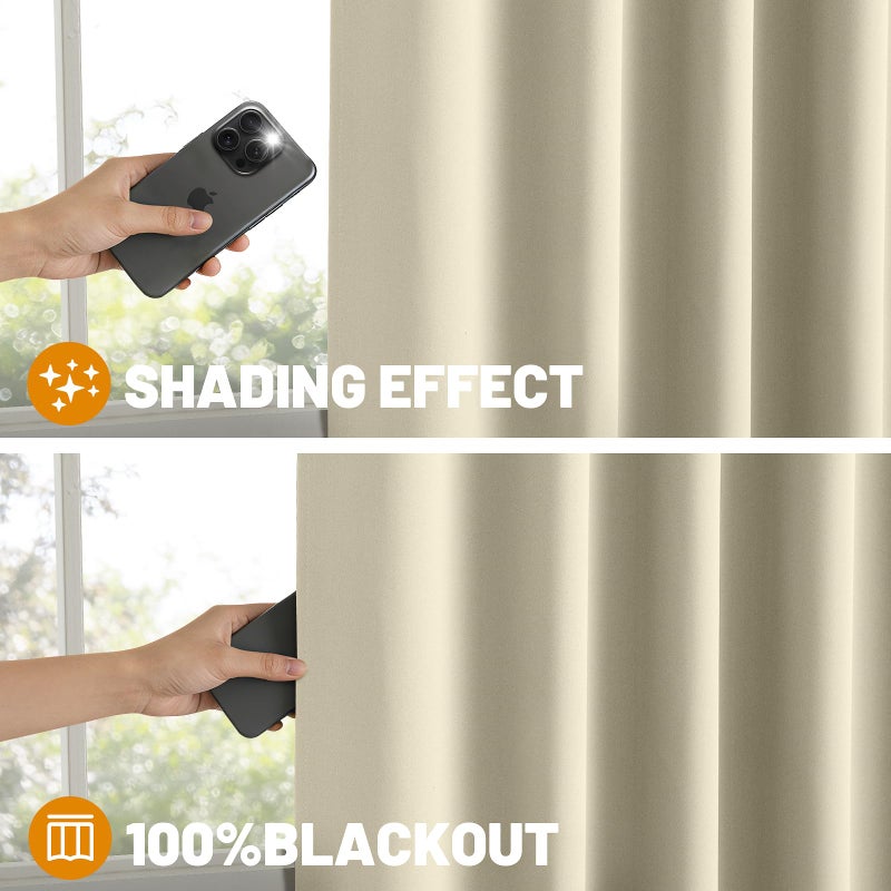 SimpleHome 100% Blackout Curtains for Bedroom,63 Inch Curtains for Living Room Rod Pocket and Back Tab Window Drapes Room Darkening Cream Curtain with Black Back,40 x 63 Inch,2 Panels - Image 5