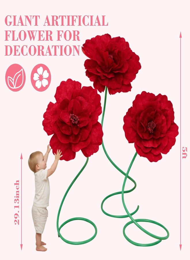 Maysing 3 Pcs 5 ft Large Rose Flowers Giant Artificial Roses Valentine Standing Huge Handcrafted Flowers for Window Reception Banquet Ceremony Floral Decor Garden Hotel Office Birthday Wedding Party - Image 3