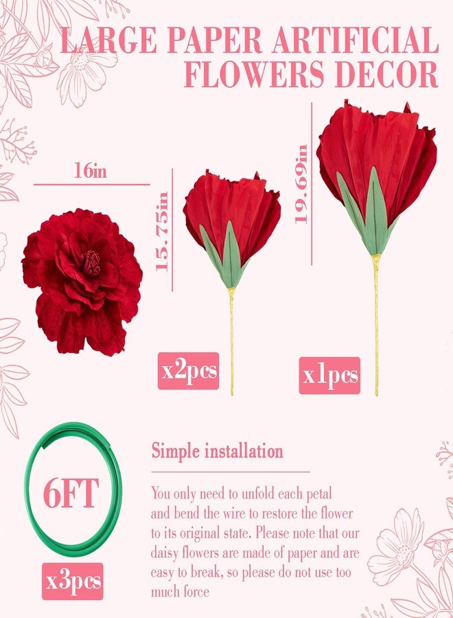 Maysing 3 Pcs 5 ft Large Rose Flowers Giant Artificial Roses Valentine Standing Huge Handcrafted Flowers for Window Reception Banquet Ceremony Floral Decor Garden Hotel Office Birthday Wedding Party - Image 2
