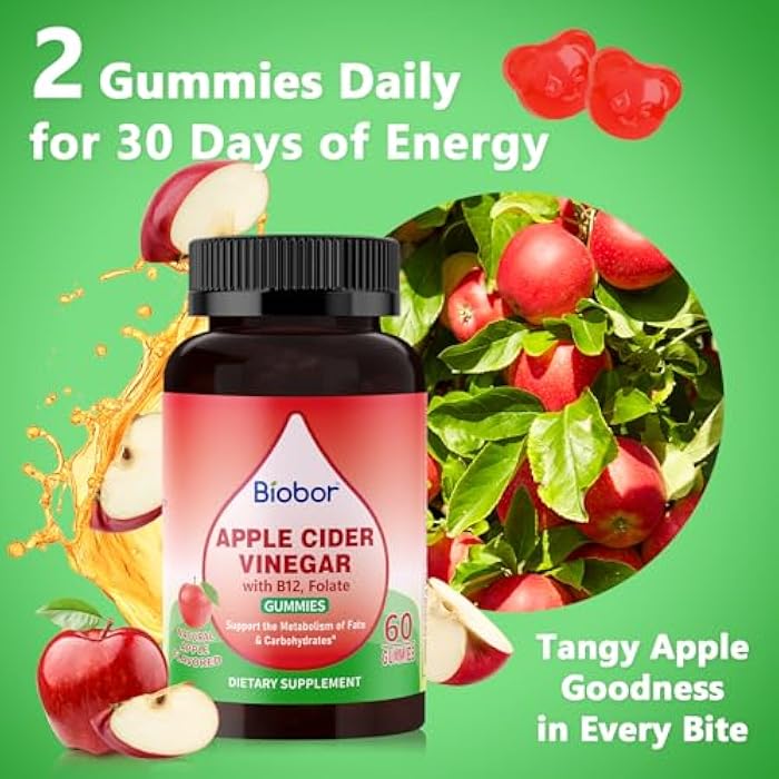 Biobor Apple Cider Vinegar Gummies 1000 mg with Vitamin B12, ACV Gummies for Women Support The Metabolism of Fats and Carbohydrates, Vegan, GMO Free, Gluten Free (60 Count) - Image 3
