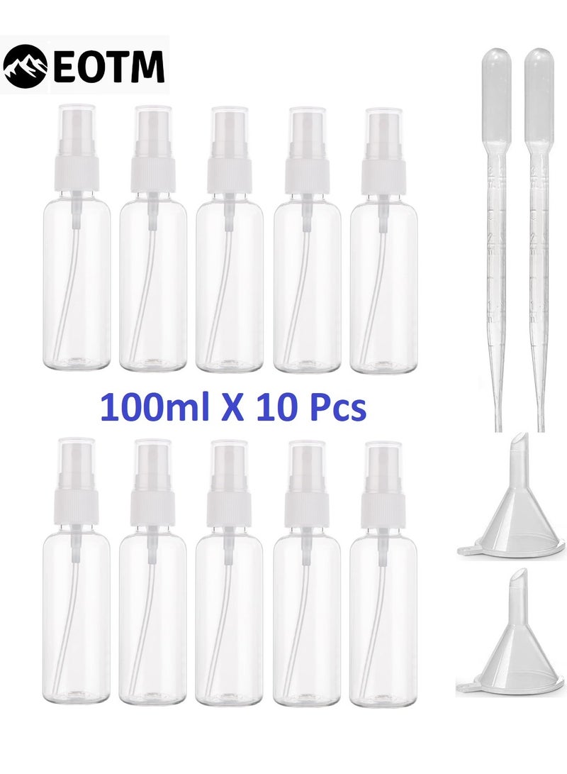 EOTM Pack Of 10 Small Clear Empty Plastic Spray Bottle with 2Pc Pipette and 2Pcs Funnel - Image 1