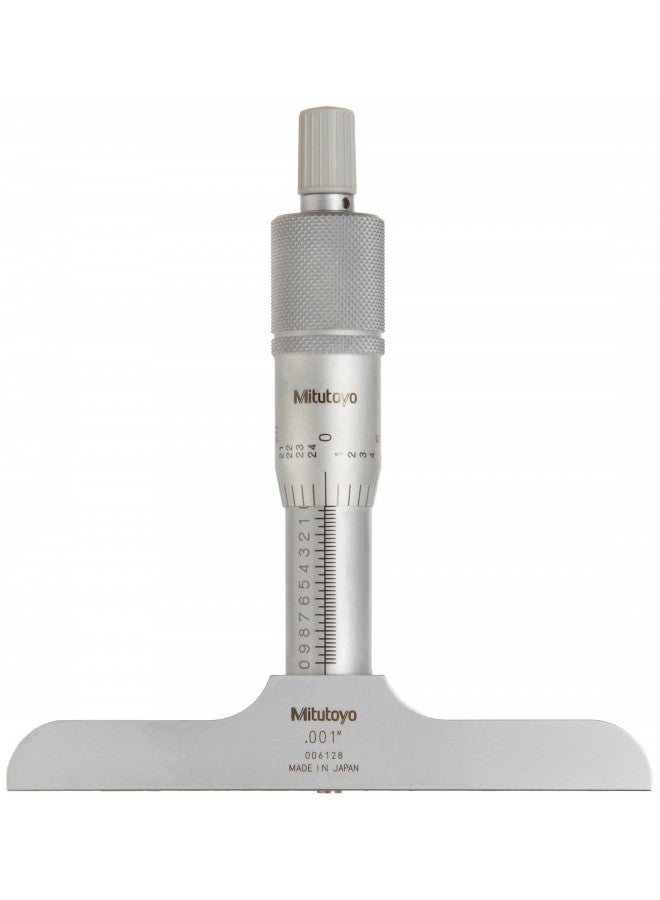 Mitutoyo Mitutoyo 128-105 Vernier Depth Gauge, Micrometer Type, 0-1" Range, 0.001" Graduation, +/-0.003mm Accuracy, 2.5" x 0.63" Base  - Image 1
