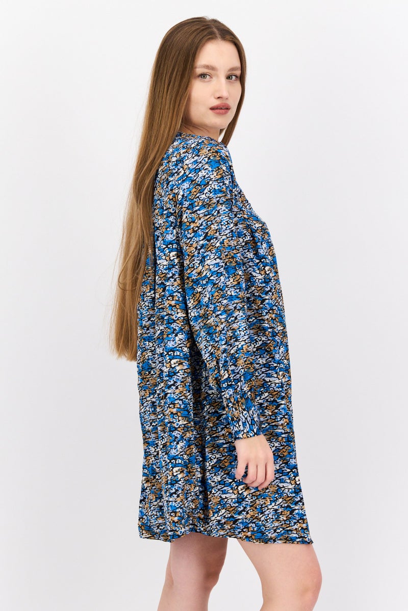 VERO MODA فستان ميني مطبوع بالكامل للنساء، مجموعة زرقاء - Image 3