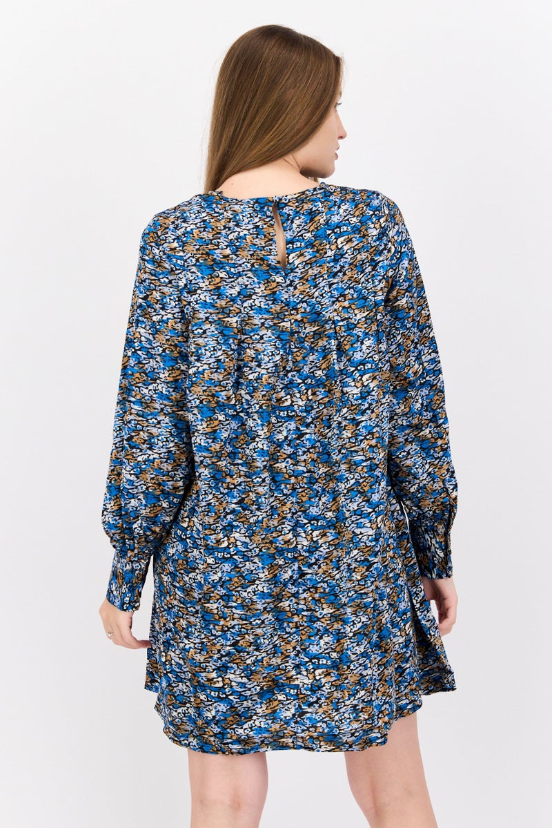 VERO MODA فستان ميني مطبوع بالكامل للنساء، مجموعة زرقاء - Image 4