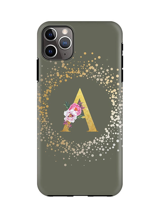 Stylizedd Monogram Tough Series for Apple iPhone 11 Pro Max Custom Initials Floral Pattern Tough Pro Dual Layer hybrid PC inner TPU protection Alphabet- A (Olive Green) - Image 1