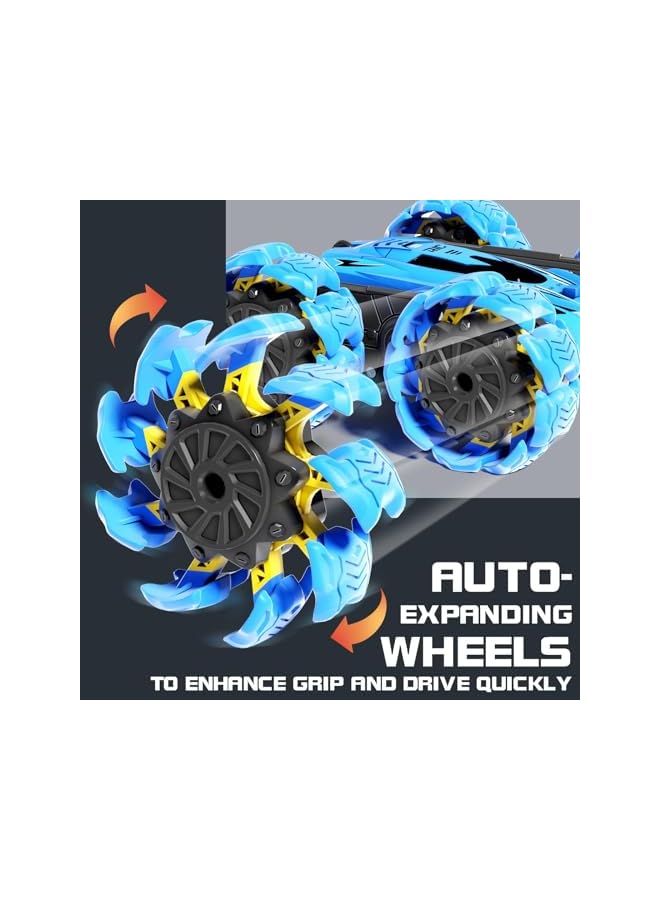 سيارات ألعاب التحكم عن بُعد، سيارة استعراض 4WD 2.4 جيجاهرتز مع أضواء، سيارة تحكم عن بُعد مع قلب مزدوج 360° تحكم مزدوج من جهاز التحكم عن بُعد/ساعة تحكم عن بُعد سيارات للأطفال (زرقاء) - Image 4