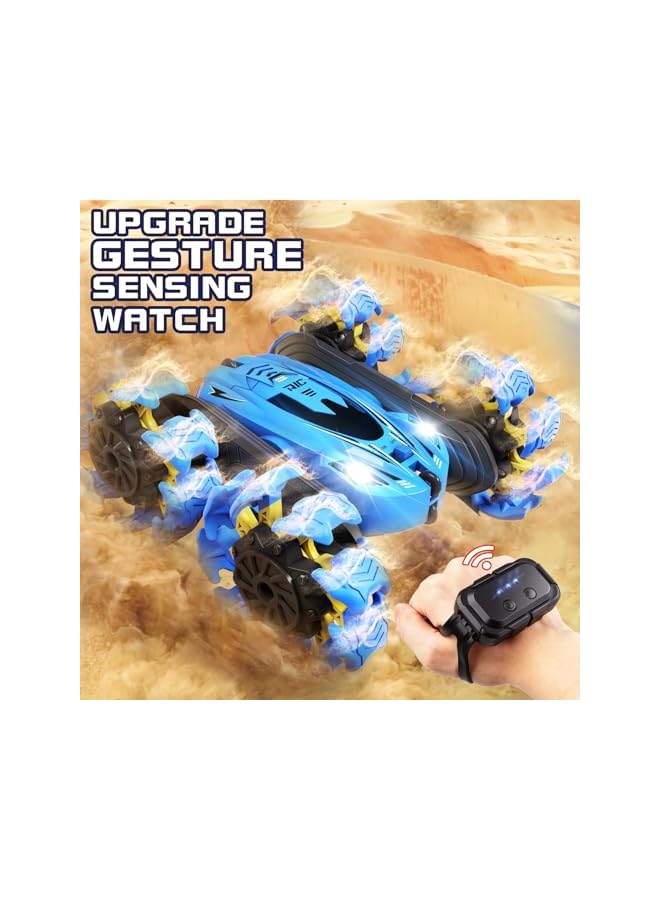سيارات ألعاب التحكم عن بُعد، سيارة استعراض 4WD 2.4 جيجاهرتز مع أضواء، سيارة تحكم عن بُعد مع قلب مزدوج 360° تحكم مزدوج من جهاز التحكم عن بُعد/ساعة تحكم عن بُعد سيارات للأطفال (زرقاء) - Image 5